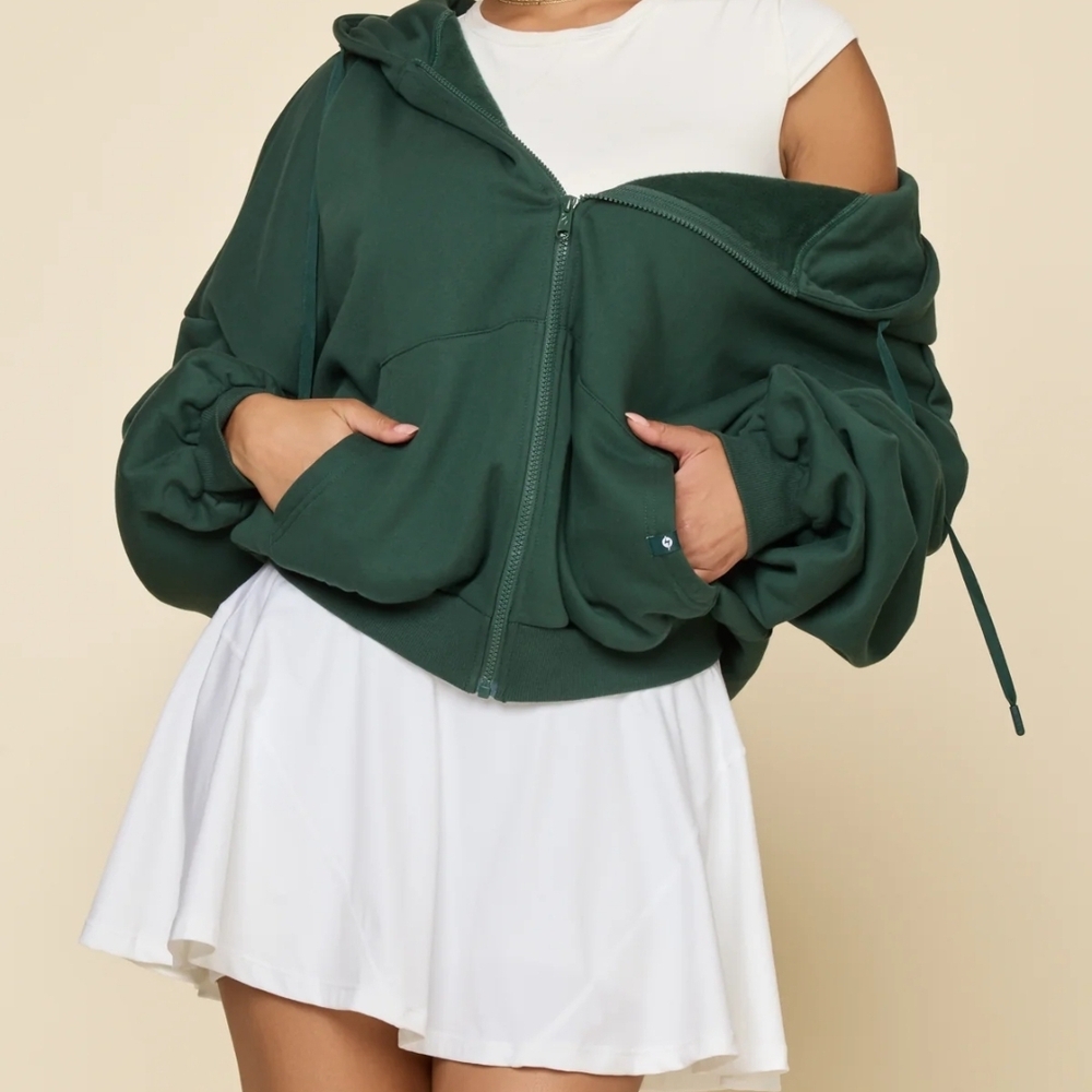 POPFLEX Forest Green Zip-Up Hoodie Sweater
